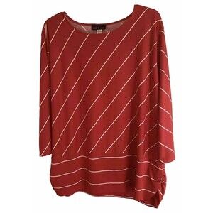 Violet B Women’s 4X Top Red White Stripe Pullover Banded Stretch Tunic